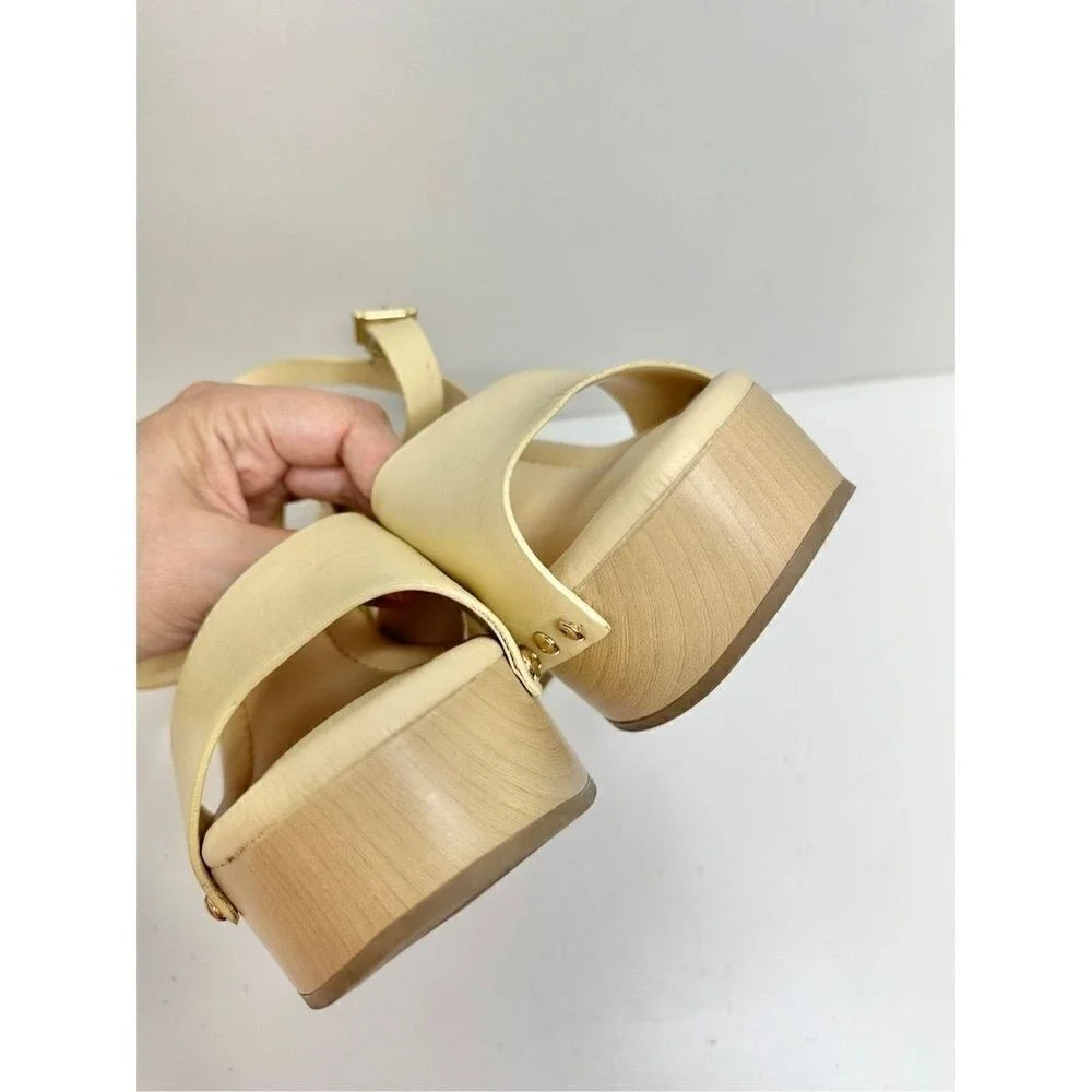 Sarto by Franco Sarto Wally Cream Leather Wood Platform Block Heel Sandals 9